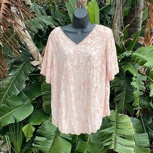 Floral beaded and sequin top with scalloped hem